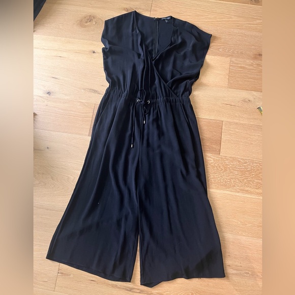 Eileen Fisher black tencel blend jumpsuit medium wide leg tie waist wrap top - Picture 1 of 12